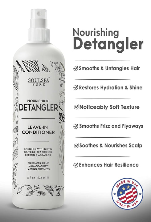Leave In Conditioner Spray & Hair Detangler - Softens & Protects from Moisture Loss & Frizz - for Curly, Dry & Damaged Hair with Argan Oil, Caffei...