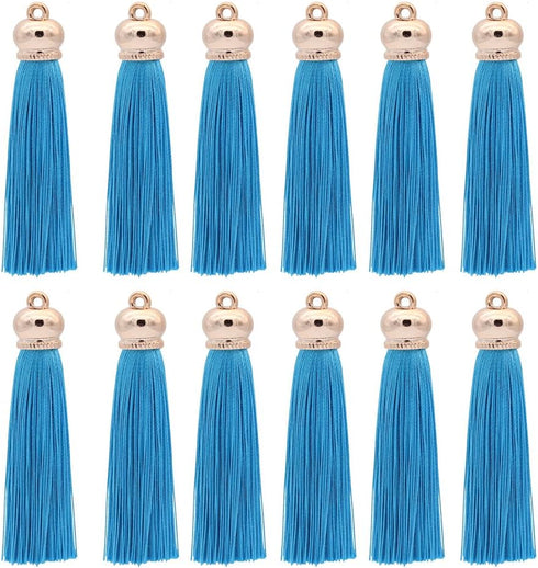 80mm Polyester Soft Tassel Ice Silk Tassel End Stopper Pendant Connectors with Gold Tassels Cap for DIY Jewelry Accessories Making/Earring/Curtain...