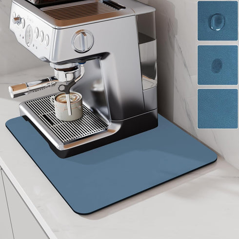 LIMNUO Coffee Mat , Coffee Maker Mat for Countertops, Backed Absorbent Dish Drying Mat for Kitchen Counter (12"x16", Blue)...