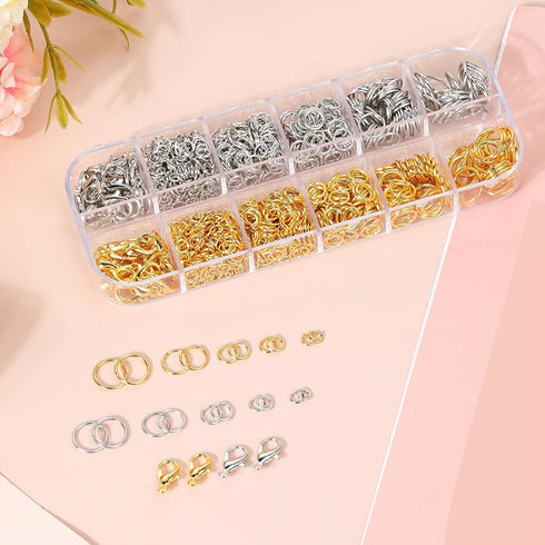 1140 PCS Jump Rings for Jewelry Making Supplies, 5 Sizes Silver and Gold Open O-Rings Necklace Lobster Clasp Set Bracelet Charms Jewelry Making To...
