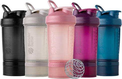 BlenderBottle Shaker Bottle with Pill Organizer and Storage for Protein Powder, ProStak System, 22 Ounce, Midnight Black...