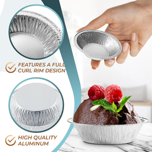 LEGLO 100 Pcs Disposable Egg Tart Tins - 2.9" Aluminum Mini Pie Tins, Quality and Durable Material, Easy to Use and Oven Safe, Moisture and Odor R...