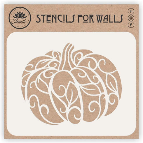 Fancy Pumpkin Stencil, 8 x 6.5 inch (L) - Decorative Halloween Thanksgiving Vegetable Pumpkin Stencils Template for Painting...