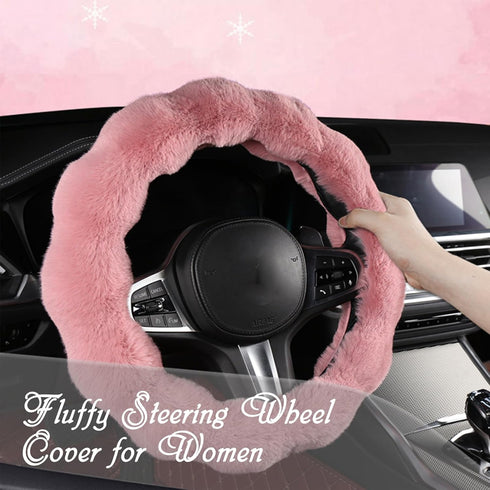 Luxury Fluffy Winter Car Steering Wheel Cover for Women, YUNXNYC Fuzzy Cute Steering Wheel Cover Soft Warm Furry Auto Plush Fur Vehicle Steering W...