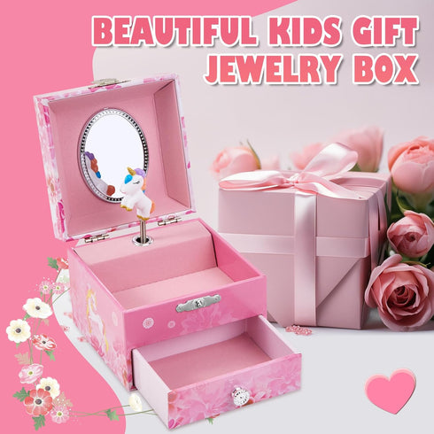Girl's Musical Jewellery Box With Drawer and Spinning Unicorn, Kids Music Box Jewel Storage Toys Case for Girls Gift...