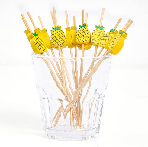 PuTwo Cocktail Picks Handmade Bamboo Toothpicks 100pcs 4.7" in Yellow Pineapples...