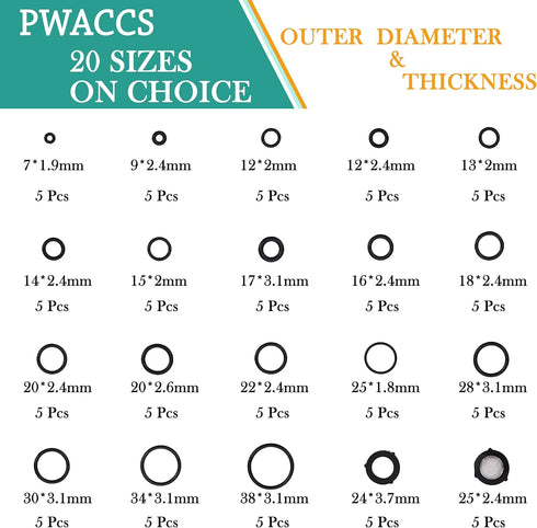PWACCS High Pressure Washer O Ring Kit, Replacement Rubber Ring for Power Washer, General for Pump, Coupler, Adapter, Hose, Gun and Nozzle, 100 pi...