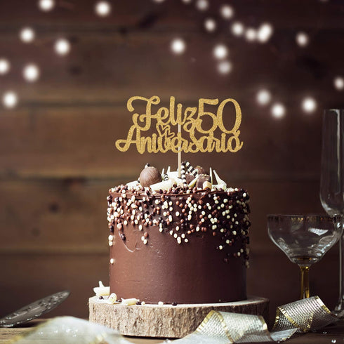 Ferastar Feliz 50 Aniversario Cake Topper, 50th Anos De Amor Wedding Decor, Happy 50th Anniversary Party Supplies Gold Glitter....
