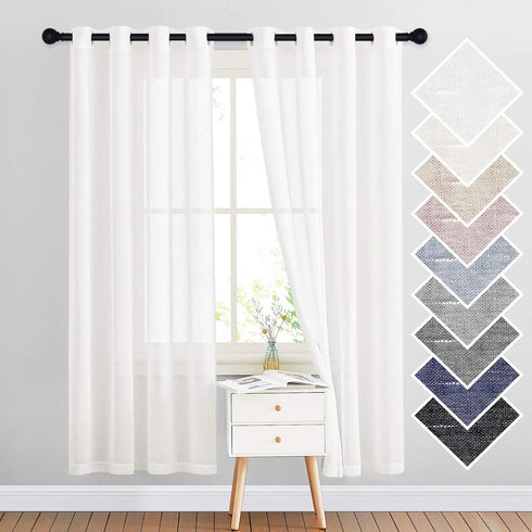 NICETOWN Linen Curtains Semi Sheer Bedroom Window Curtains, Grommet Casual 72" Long Thick Semitransparent Flax Sheer Window Treatment Privacy for ...