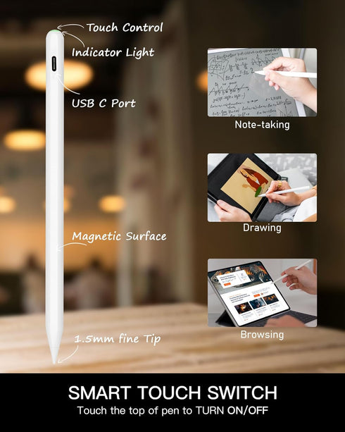 Wireless Charging Pencil 2nd Generation for Apple - iPad Stylus Pen with Palm Rejection Compatible with Apple iPad 10/9/8, iPad Mini 6, iPad Air 5...