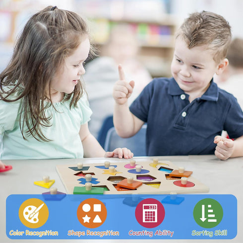 Shape Puzzles Wooden Puzzles for Toddlers, Peg Puzzle Montessori Shape Sorter Toys Wooden Shape Board Puzzles, Preschool Learning Educational Toy ...