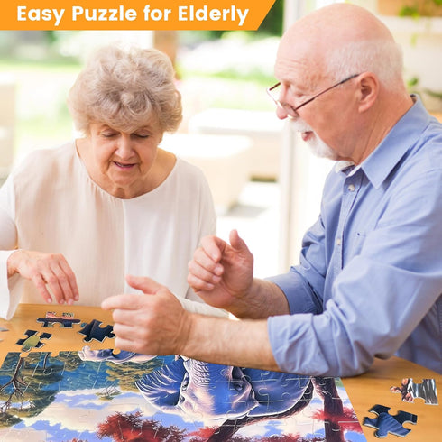 100 Piece Big Piece Jigsaw Puzzle for Seniors Elephant Forest Dementia Large Piece Puzzles for Seniors- Alzheimer's Activity for Adults Puzzle- Be...