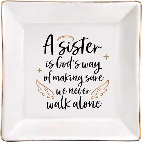 ELEGANTPARK Sister Gifts from Sister Ceramic Ring Dish for Soul Friends Jewelry Plate Christmas Thanksgiving Day Birthday Gifts for Big Sis Square...