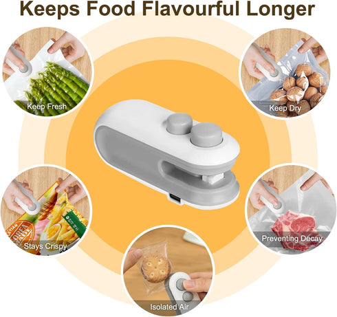 Mini Bag Sealer,2 in 1 USB Rechargeable Chip Bag Sealer Heat Seal Tool,Portable Handheld Vacuum Food Sealer Bag Sealing Machine for Snacks Chips F...
