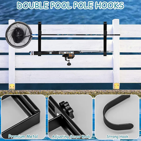 2PCS Adjustable Pool Pole Hangers, Metal Fence Hooks Pool Tool Holder for Telescopic Poles Skimmers Vacuum Hose Nets Brushes Swimming Pool Accesso...