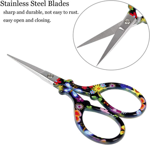 BIHRTC 3.6 Inch Embroidery Scissors - Sharp Stainless Steel Pointed Scissors for Cross Stitch, Sewing, Craft & DIY - Black Flower Design...