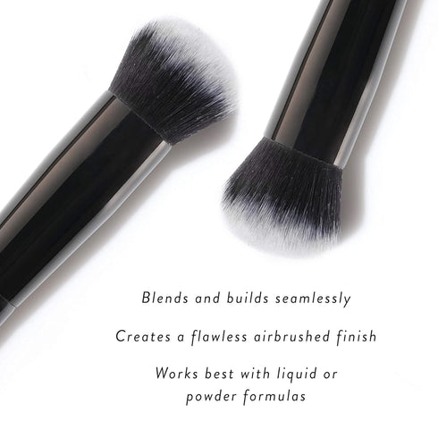LAURA GELLER NEW YORK Foundation Makeup Brush with Wooden Handle in Midnight Black – Works with Foundation, Concealer, Blush – For Applying and Bl...