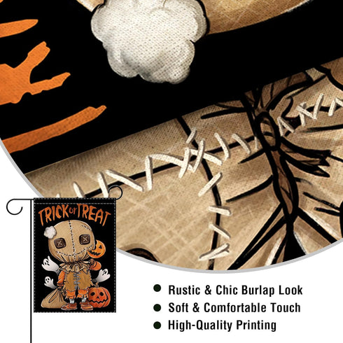 Halloween Trick or Treat Sam Small Decorative Garden Flag, Spooky Ghost Jack O Lantern Pumpkin Black Yard Lawn Outside Decor, Funny Holiday Burlap...