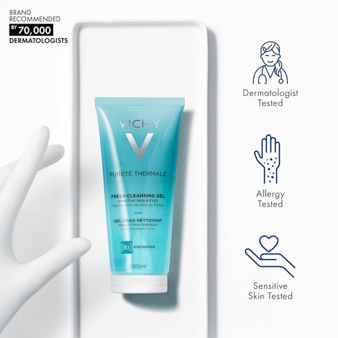 Vichy Pureté Thermale Fresh Cleansing Gel, Formulated With Glycerin, Gentle Gel Cleanser & Makeup Remover, Removes Impurities Without Overdrying, ...