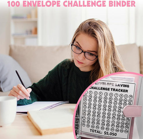 100 Envelopes Money Saving Challenge Budget Binder, Savings Challenges Binder, Budget Binder with Cash Envelopes for Budget Planner & Saving Money...