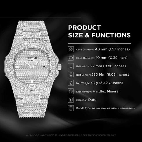 Gosasa Luxury Unisex Watches Crystal Diamond Stainless Steel Watches Quartz Calendar Big Face Wrist Watch for Women Men...