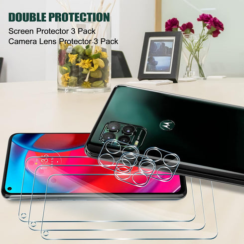TQLGY 3 Pack Screen Protector for Motorola Moto G Stylus 5G 2021 with 3 Pack Camera Lens Protector, Ultra HD Tempered Glass, 9H Hardness, Anti-Scr...