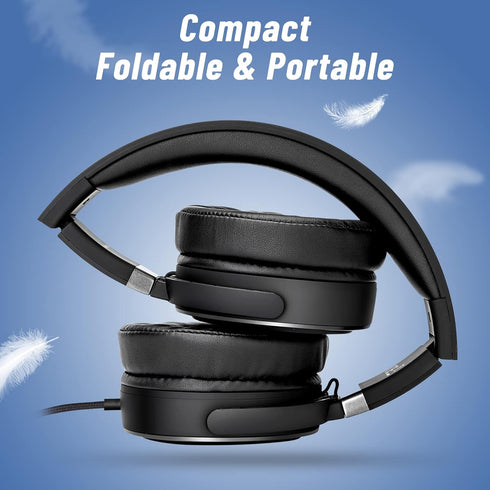 rockpapa Grade Wired Headphones with Microphone, Lightweight Foldable Stereo Bass Headphones with No-Tangle Cord & 3.5mm Jack for Women/Kids, Lapt...