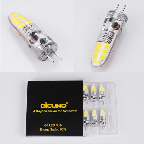 DiCUNO G4 LED Bulb 12V, JC Bi-Pin Base Light Bulbs 2W, Daylight White 6000K, 20W T3 Halogen Replacement Bulb for Landscape Light, Under Cabinet Li...