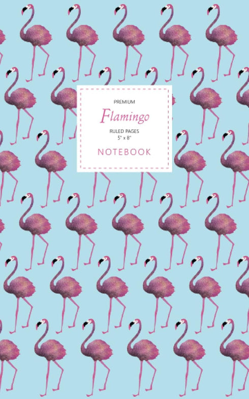 Flamingo Notebook - Ruled Pages - 5x8 - Premium: (Light Blue Edition) Fun notebook 96 ruled/lined pages (5x8 inches / 12.7x20.3cm / Junior Legal P...