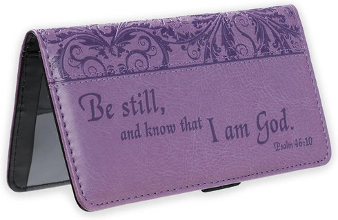 Christian Art Gifts Purple Faux Leather Checkbook Cover for Women with Inspirational Scripture - Be Still - Bi-fold Checkbook Cover for Duplicate ...