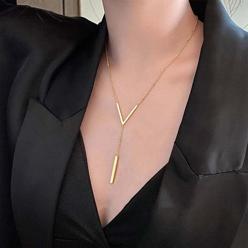 Vintage Long Bar Drop Y Necklace Bar Pendant Necklace Gold V Shape Necklace Bar Y Lariat Necklace Jewelry for Women...