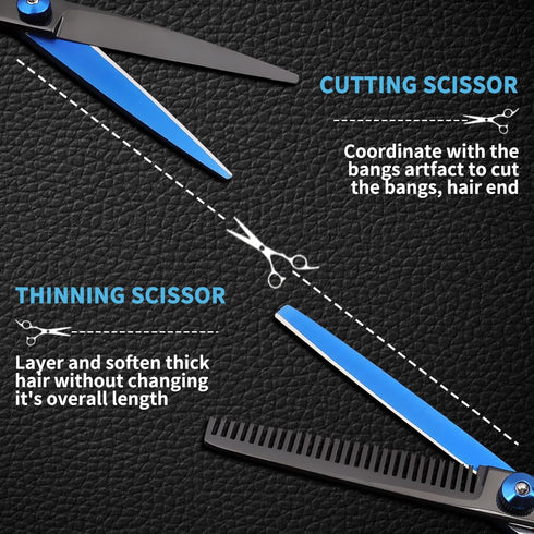 8 PCS Hair Cutting Scissors Kit,Black Blue Professional Home Hair Cutting Barber/Salon Thinning Shears,Hair Cutting Shears Hair Cut Blending Salon...