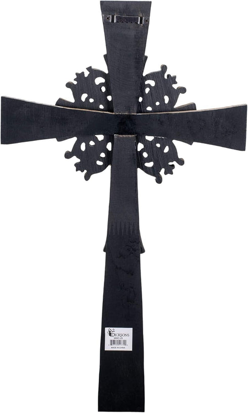Dicksons Antiqued Intricate Double Layer 15 Inch Wood and Metal Decorative Hanging Wall Cross...