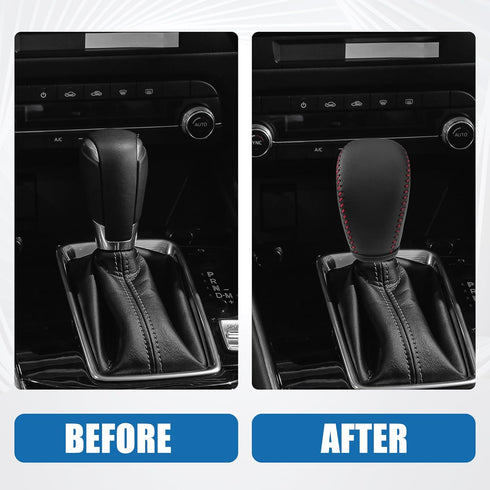 Gear Shift Head Knob Cover Transmission Lever Trim for Infiniti Q50 2018 2019 2020 2021 2022 2023 2024 Faux Leather Black Red Stitches...