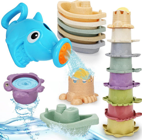 Baby Bath Toys for Toddlers 1-3, 14 Pcs Bathtub Toys for for Kids Age 2-4,Mold Free Bath Boat with Stacking Cup & Watering Can , Water Table Toys ...