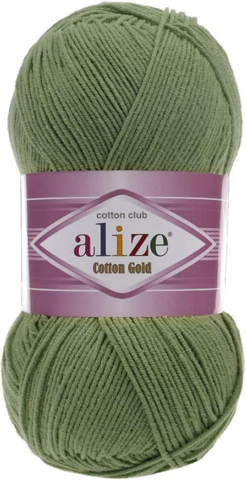 55% Cotton 45% Acrylic Alize Cotton Gold Yarn 1 Skein/Ball 100 gr 360 yds (485-Green)......