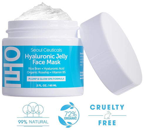 SeoulCeuticals Korean Skin Care Hyaluronic Acid Jelly Face Mask – Rice Bran + Vit B5 + Rosehip Anti Aging K Beauty Skincare for Plump Glowing Skin...