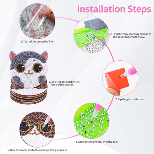 YIRGUIUS 8pcs Diamond Painting Coasters Kit, Diamond Art Coasters with Holder, Diamond Art Kits for Adults Coasters, Cat Diamond Art Coasters Kits...