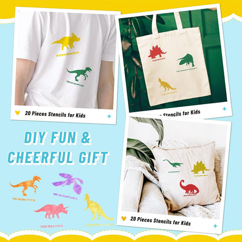 20 Pieces Dinosaur Stencils for Kids 5.1 Inches Drawing Stencils Chalk Stencils Large Washable Animal Themed Primary Shape Template for Kids Toddl...