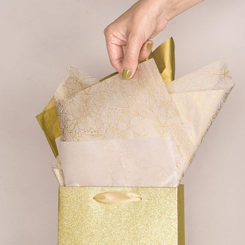 PAPER FAIR 102 Sheet Metallic Gold Foil Lace Floral Tissue Paper Set, 14x20 inch Wedding Wrapping Paper, 3 Style DIY Craft Art Paper for Gift Bag ...