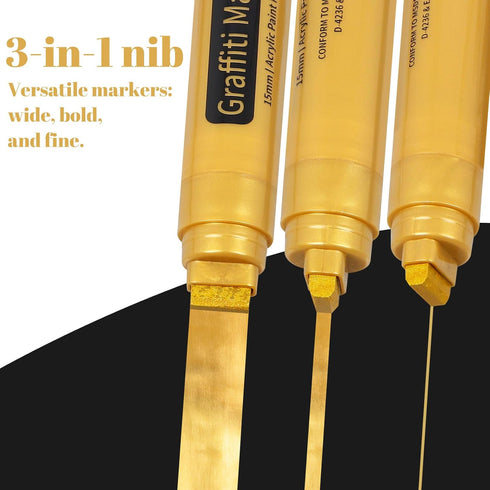 5 Golden Acrylic Paint Marker Pens, 15mm Jumbo Felt Tip, Acrylic Paint Markers for Rock Painting, Stone, Ceramic, Glass, Wood, Canvas, DIY Crafts ...
