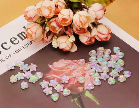 Tupalizy 100PCS Mini Acrylic Beads 9mm Heart Charms and 11mm Star Beads for Jewelry Making Bracelets Necklaces Earrings Key Chains Accessories DIY...