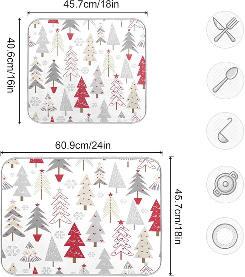 Nander Beautiful Christmas Tree Dish Drying Mat for Kitchen Counter, Absorbent Reversible Dish Draining Mat,Rack Pad for Countertop, 16 x 18 Inche...
