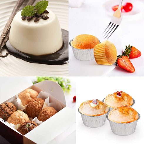2 Oz Disposable Baking Cups Tins Foil Pans Cups 70 mL Aluminum Foil Cupcake Bowl Pans for Baking, Roasting, 100Pcs....
