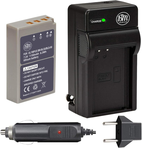 BM Premium BLS-50, PS-BLS5 Battery and Charger for Olympus OM-5, OM-D E-M5 III, E-M10, E-M10 III, E-M10 IV, E-PL7, E-PL8, E-PL9, E-PL10, Stylus 1 ...