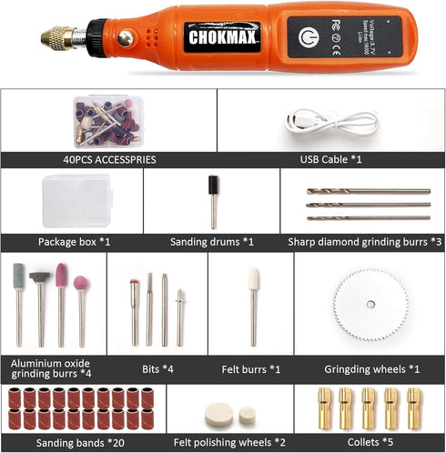 Cordless Rotary Tool, 3.7V Li-ion Mini Rotary Multi Tool Kit with 42pcs Accessories Electric 16000rpm Speed DIY Grinder for Polishing, Cleaning an...