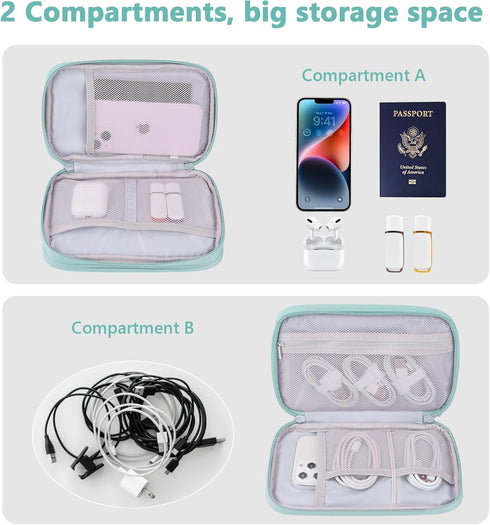 DDgro Tech Organizer Travel Carrying Case Cables Pouch Organize and Storage Accessories Electronics Cords Charger Earphones Power Bank (Mint Green...