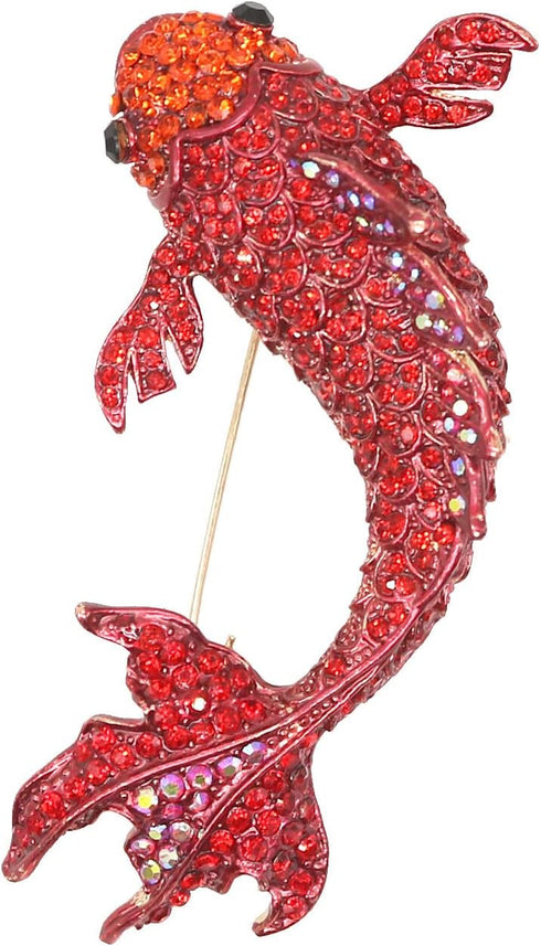 Red Koi Fish Carp Crystal Brooches Cute Enamel Rhinestone Ocean Animal Lapel Brooch Pins Fashion Jewelry for Womens Girls Gift...