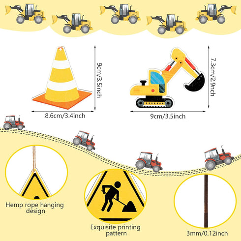 24 Pieces Christmas Ornaments Construction Wood Ornaments with Rope Trucks Hanging Wood Signs Truck Digger Cutouts Traffic Zone Wood Xmas Decorati...