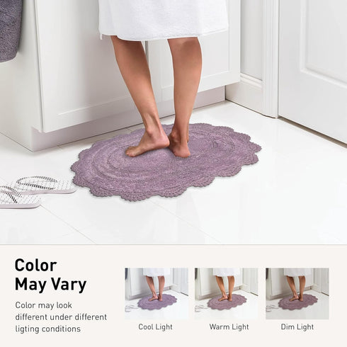 Chardin home Lavender Crochet Bathrug,100% Cotton Round bathmat with artisanally Handcrafted Crochet Border, 24 Inch Diameter, Perfect for Half Ba...